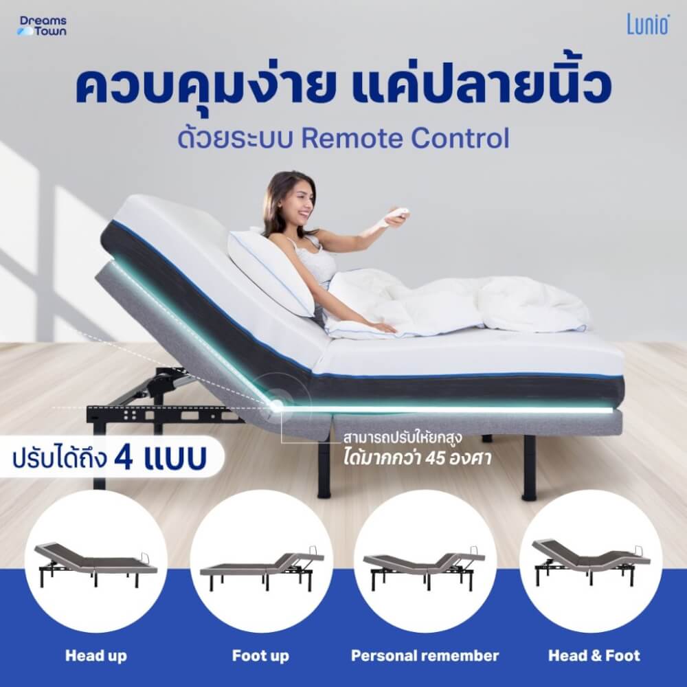 เตียงปรับระดับไฟฟ้าเพื่อสุขภาพ ขนาด 5 ฟุต LUNIO RISE ปรับระดับได้_4