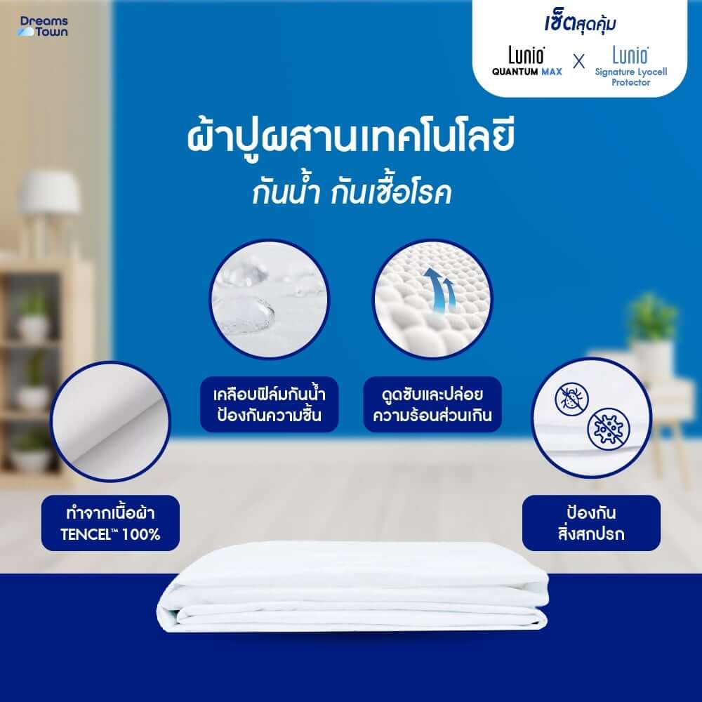 ที่นอนยางพาราอัลตร้าไฮบริด 3.5 ฟุต LUNIO QUANTUM MAX มาพร้อมผ้ารองกันเปื้อนกันน้ำ รุ่น LUNIO SIGNATURE LYOCELL PROTECTOR_4