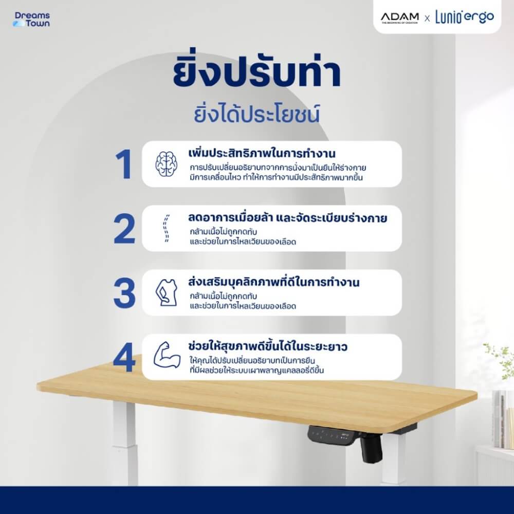 เซ็ตโต๊ะปรับระดับไฟฟ้า+เก้าอี้ทำงานเพื่อสุขภาพ LUNIO ERGO SPACE II (SIZE 160 X 80 CM) + ADAM DOT.2 ERGO CHAIR GRAVITY (สีเทา)_5