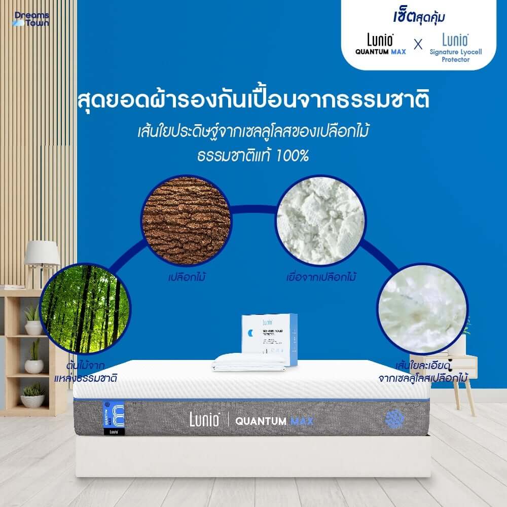 ที่นอนยางพาราอัลตร้าไฮบริด 3.5 ฟุต LUNIO QUANTUM MAX มาพร้อมผ้ารองกันเปื้อนกันน้ำ รุ่น LUNIO SIGNATURE LYOCELL PROTECTOR_5