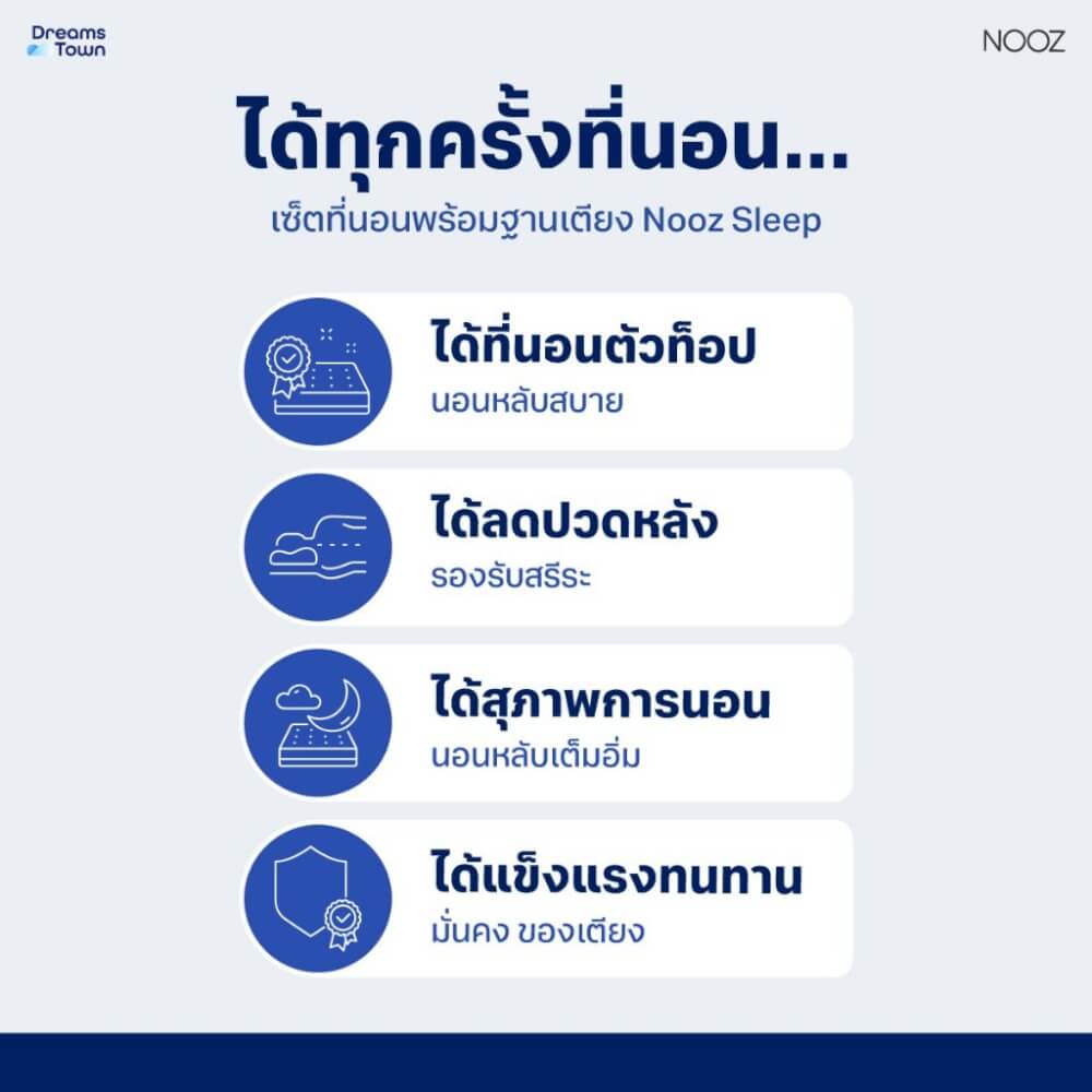 ที่นอนยางพาราแท้ 6 ฟุต NOOZ SUNNY LITE EVO  มาพร้อมกับฐานเตียง 6 ฟุต NOOZ PIXEL BED FRAME (ไม่มีหัวเตียง)