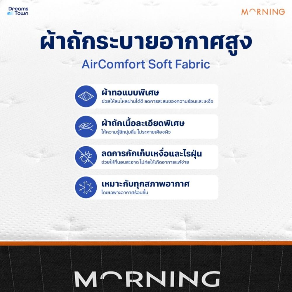 ที่นอนเมมโมรี่โฟมพ็อกเก็ตสปริง 5 ฟุต MORNING HYBRID COOLPRO