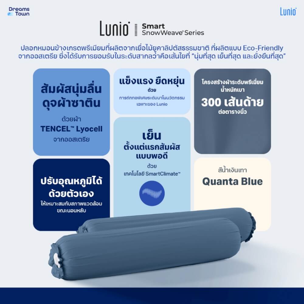 ปลอกหมอนข้าง LUNIO SMART SNOWWEAVE BOLSTER CASE QUANTA BLUE สีน้ำเงินเทา จำนวน2ชิ้น