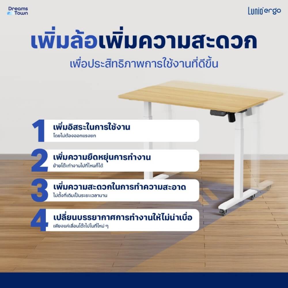 เซ็ตโต๊ะปรับระดับไฟฟ้า มีล้อ LUNIO ERGO SPACE II (SIZE 160 X 80 CM) + เก้าอี้ทำงานเพื่อสุขภาพ ADAM DOT.2 ERGO CHAIR GRAVITY (สีดำ)_6