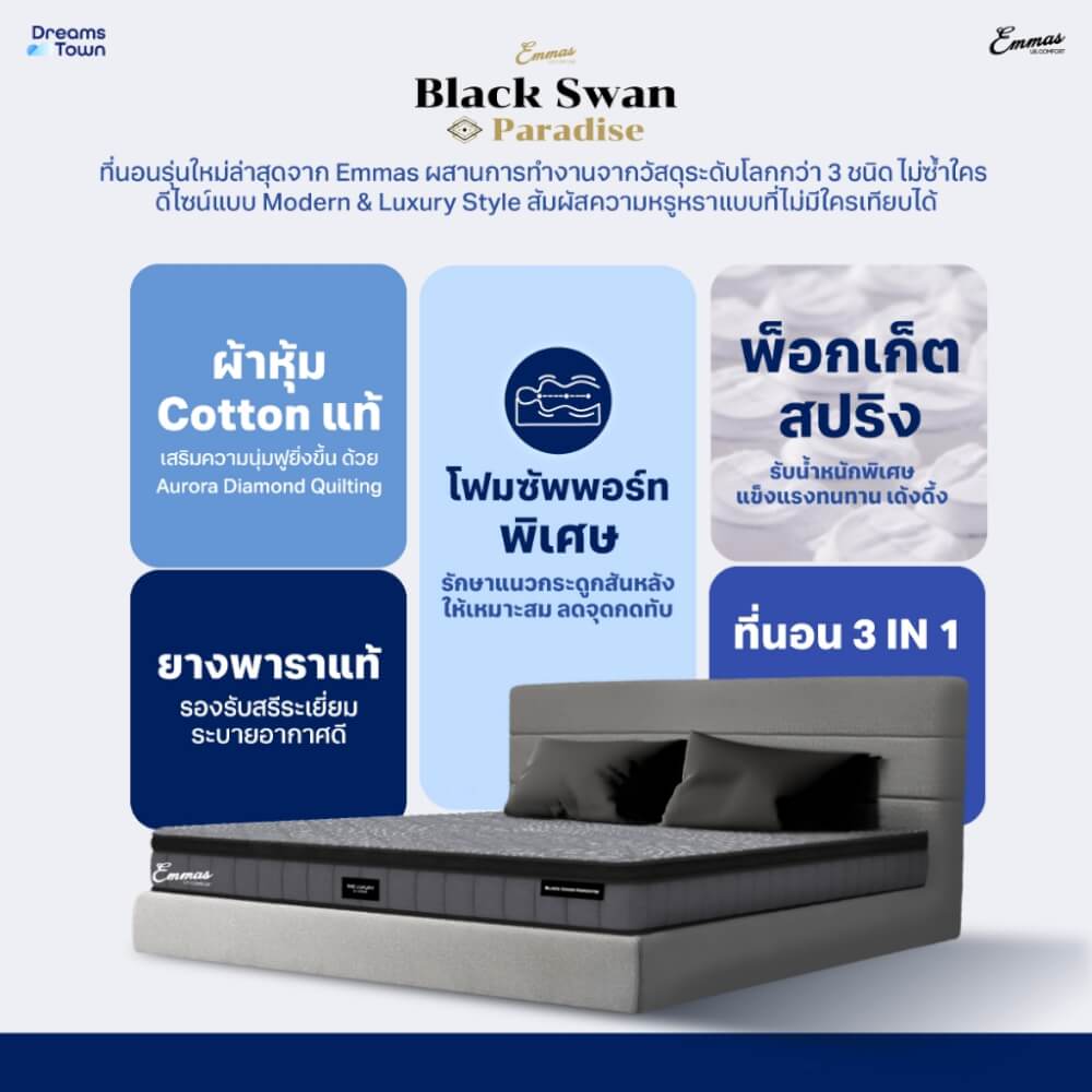 ที่นอนยางพารา 6 ฟุต EMMAS BLACK SWAN PARADISE_6