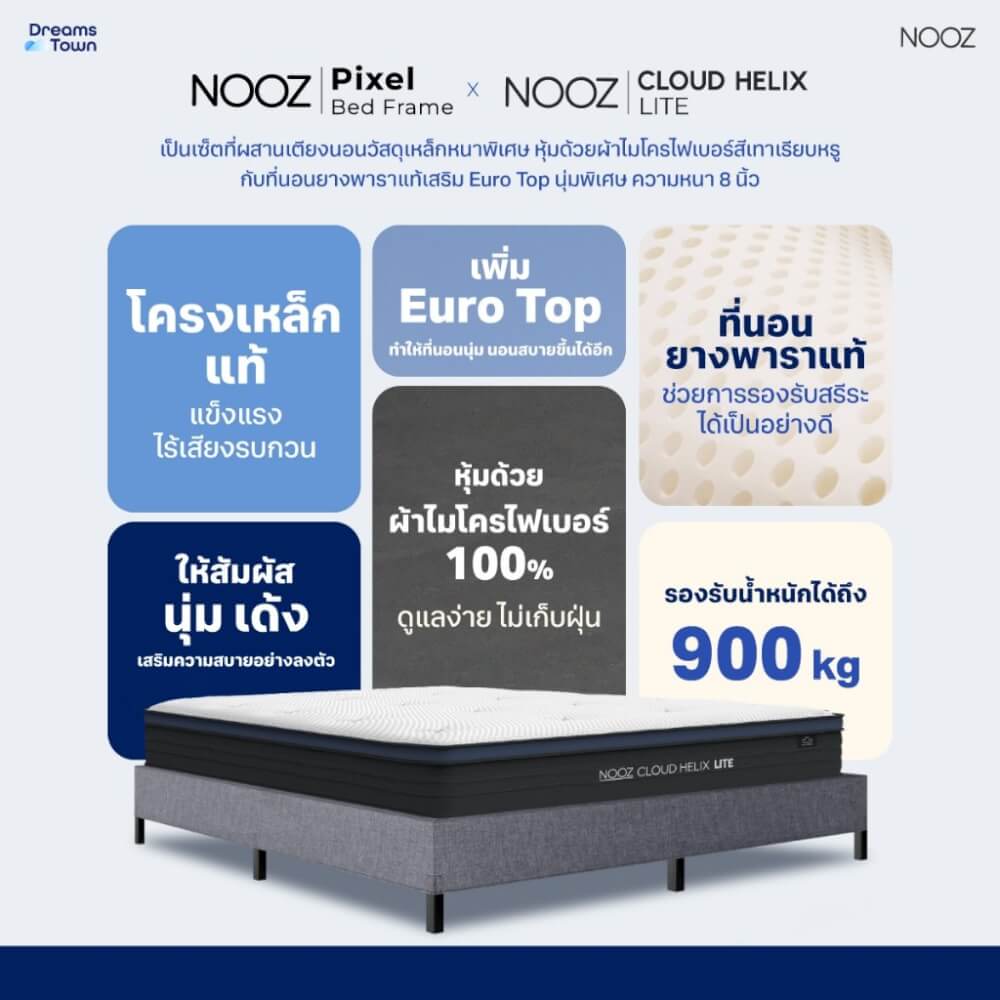 ที่นอนยางพาราแท้ 5 ฟุต NOOZ CLOUD HELIX LITE มาพร้อมกับฐานเตียง 5 ฟุต NOOZ PIXEL BED FRAME (ไม่มีหัวเตียง)_6