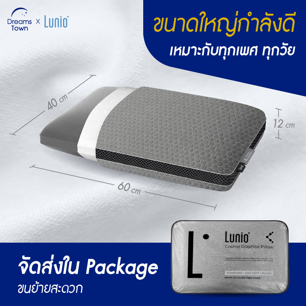 หมอนเมมโมรีโฟม 100% LUNIO COSMO GRAPHITE PILLOW