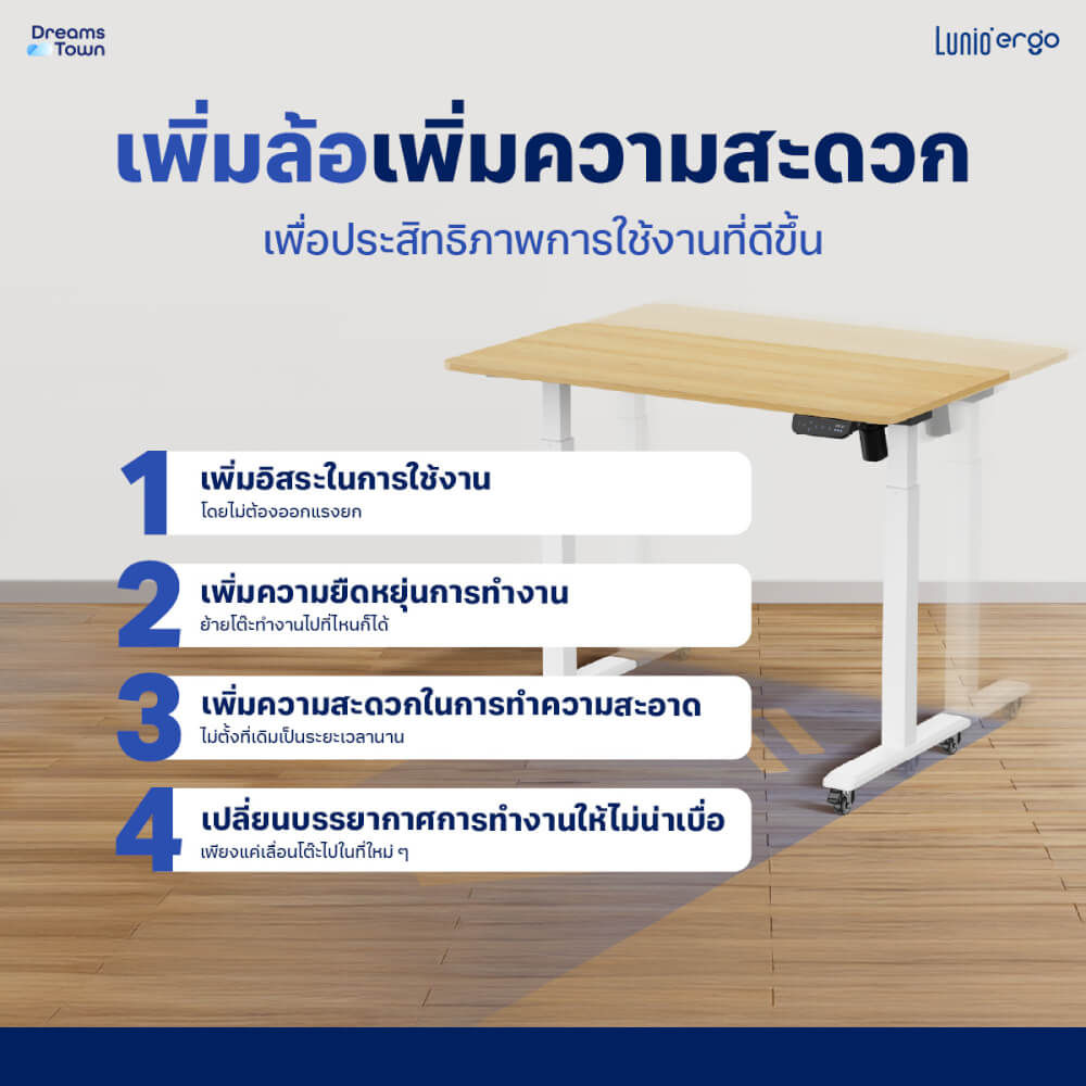 เซ็ตสุดคุ้มโต๊ะปรับระดับไฟฟ้า มีล้อ LUNIO ERGO SPACE II (SIZE 120 X 60 CM) + เก้าอี้ทำงานเพื่อสุขภาพ LUNIO ERGO APOLLO SMART X2 (สีเทา/เทา)_7