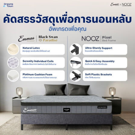 ที่นอนยางพารา 3.5 ฟุต EMMAS BLACK SWAN PARADISE มาพร้อมกับฐานเตียง 3.5 ฟุต NOOZ PIXEL BED FRAME (ไม่มีหัวเตียง)_1