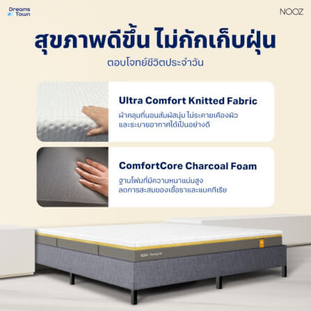 ที่นอนยางพาราแท้ 6 ฟุต NOOZ SUNNY LITE EVO  มาพร้อมกับฐานเตียง 6 ฟุต NOOZ PIXEL BED FRAME (ไม่มีหัวเตียง)_3
