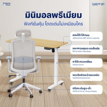 เซ็ตโต๊ะปรับระดับไฟฟ้า LUNIO ERGO SPACE II (SIZE 160 X 80 CM) + เก้าอี้ทำงานเพื่อสุขภาพ LUNIO ERGO STARLIGHT CHAIR (สีดำ)_4