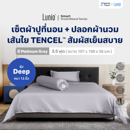 เซ็ตผ้าปูที่นอน เกรดพรีเมียม 3.5 ฟุต LUNIO SNOWWEAVE BEDDING SET รุ่น DEEP สีเทา 5ชิ้น (สำหรับที่นอนหนา 13นิ้ว)_9