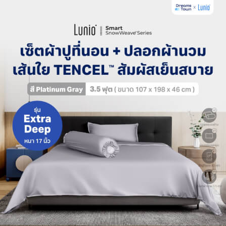 เซ็ตผ้าปูที่นอน เกรดพรีเมียม 3.5 ฟุต LUNIO SNOWWEAVE BEDDING SET รุ่น DEEP สีเทา 5 ชิ้น (สำหรับที่นอนหนา 17นิ้ว)_9