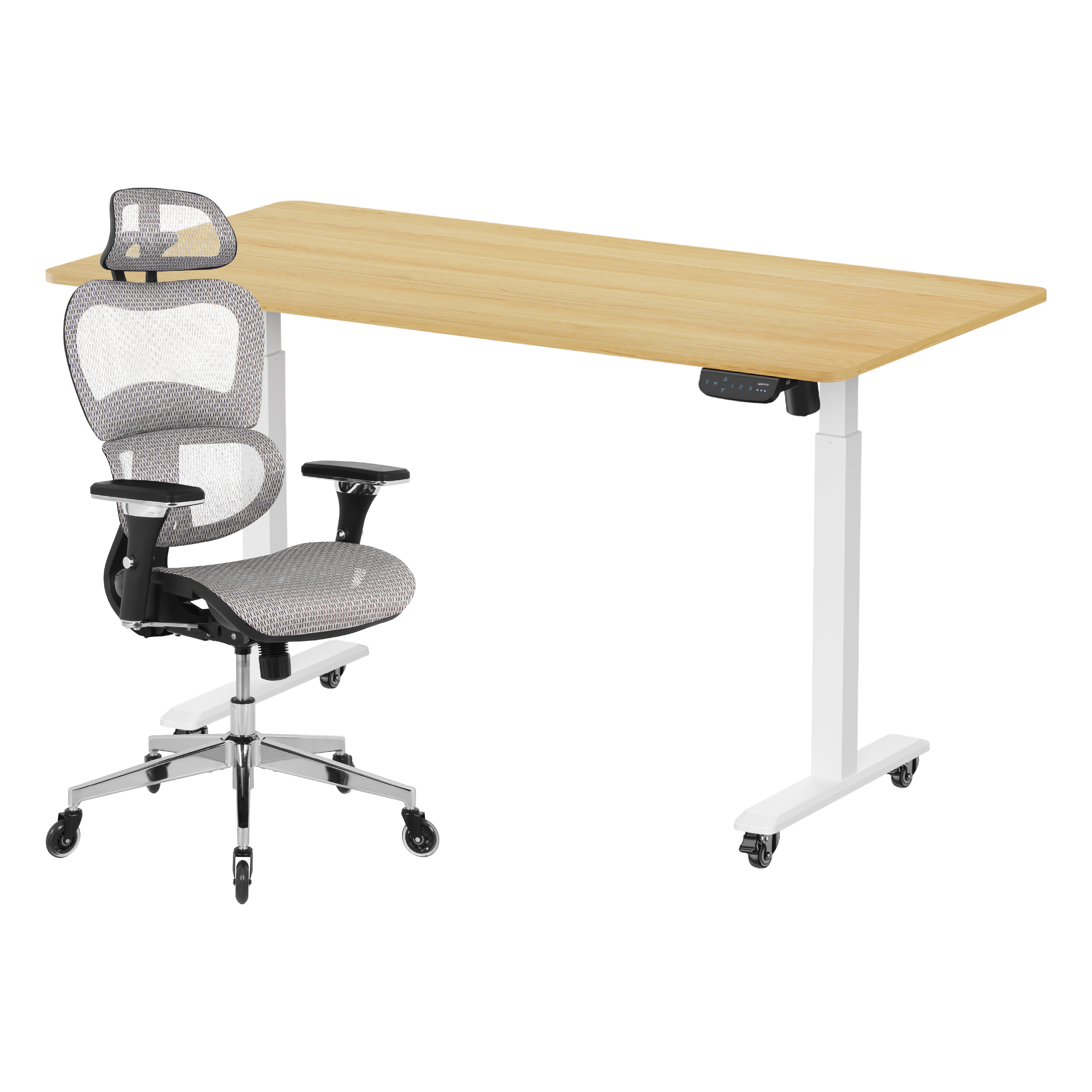 เซ็ตสุดคุ้มโต๊ะปรับระดับไฟฟ้า มีล้อ LUNIO ERGO SPACE II (SIZE 160 X 80 CM) + เก้าอี้ทำงานเพื่อสุขภาพ ADAM DOT.1 THE 3D ERGO CHAIR (สีเทา)_0
