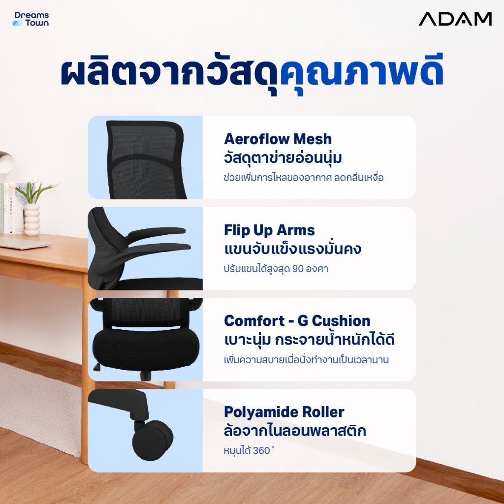 เก้าอี้ทำงานเพื่อสุขภาพ ADAM รุ่น DOT2 ERGO CHAIR GRAVITY  สีดำ_1