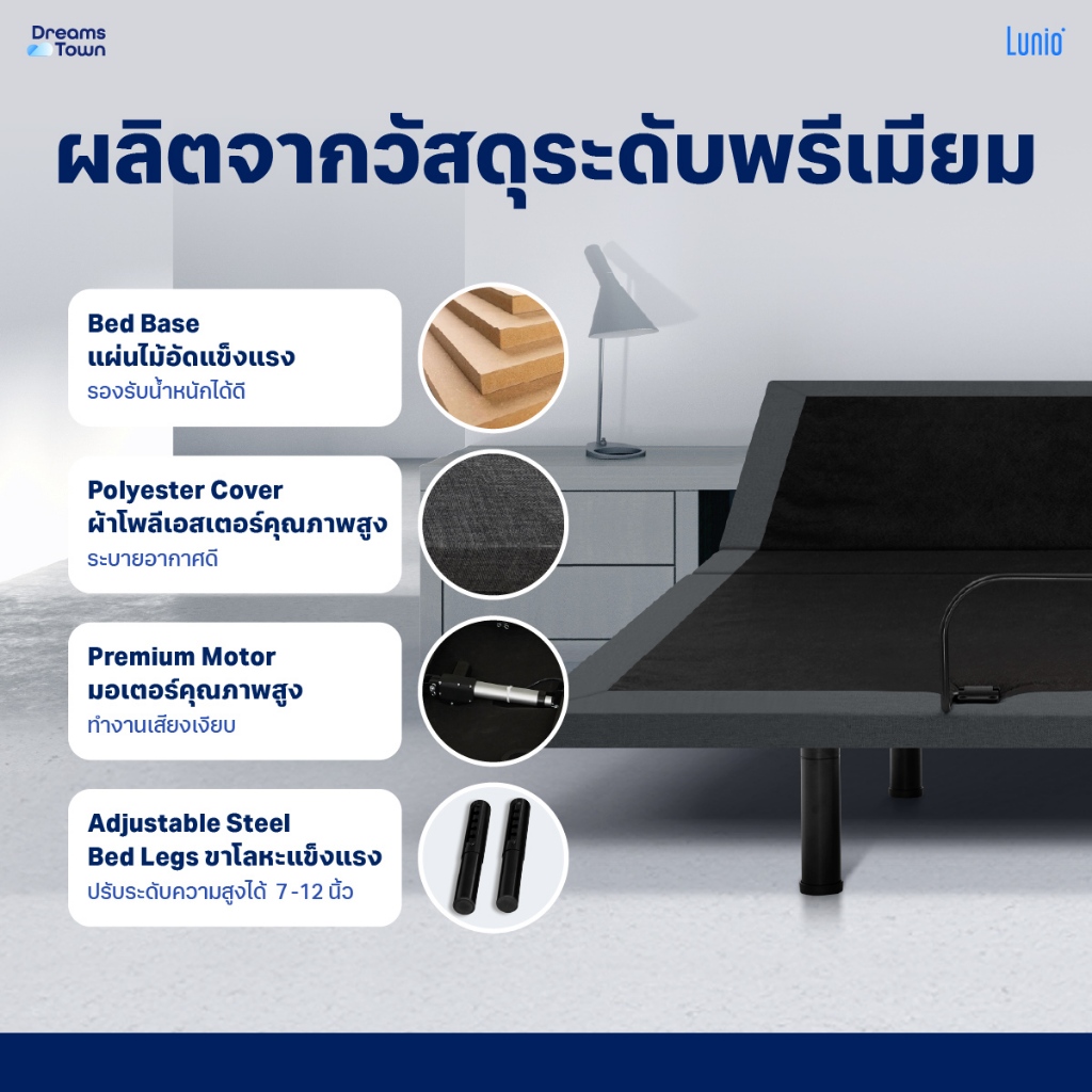 เตียงปรับระดับไฟฟ้า 6ฟุต LUNIO SMART RISE ADJUSTABLE BED (3ฟุต2หลัง)_1