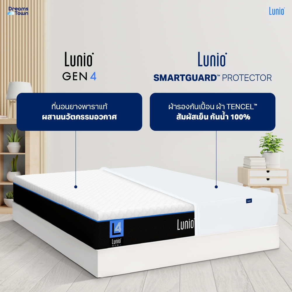 ที่นอนยางพารา LUNIO GEN4 มาพร้อมผ้ารองกันเปื้อนกันน้ำ รุ่น  LUNIO SMARTGUARD PROTECTOR ขนาด 3.5 ฟุต_1