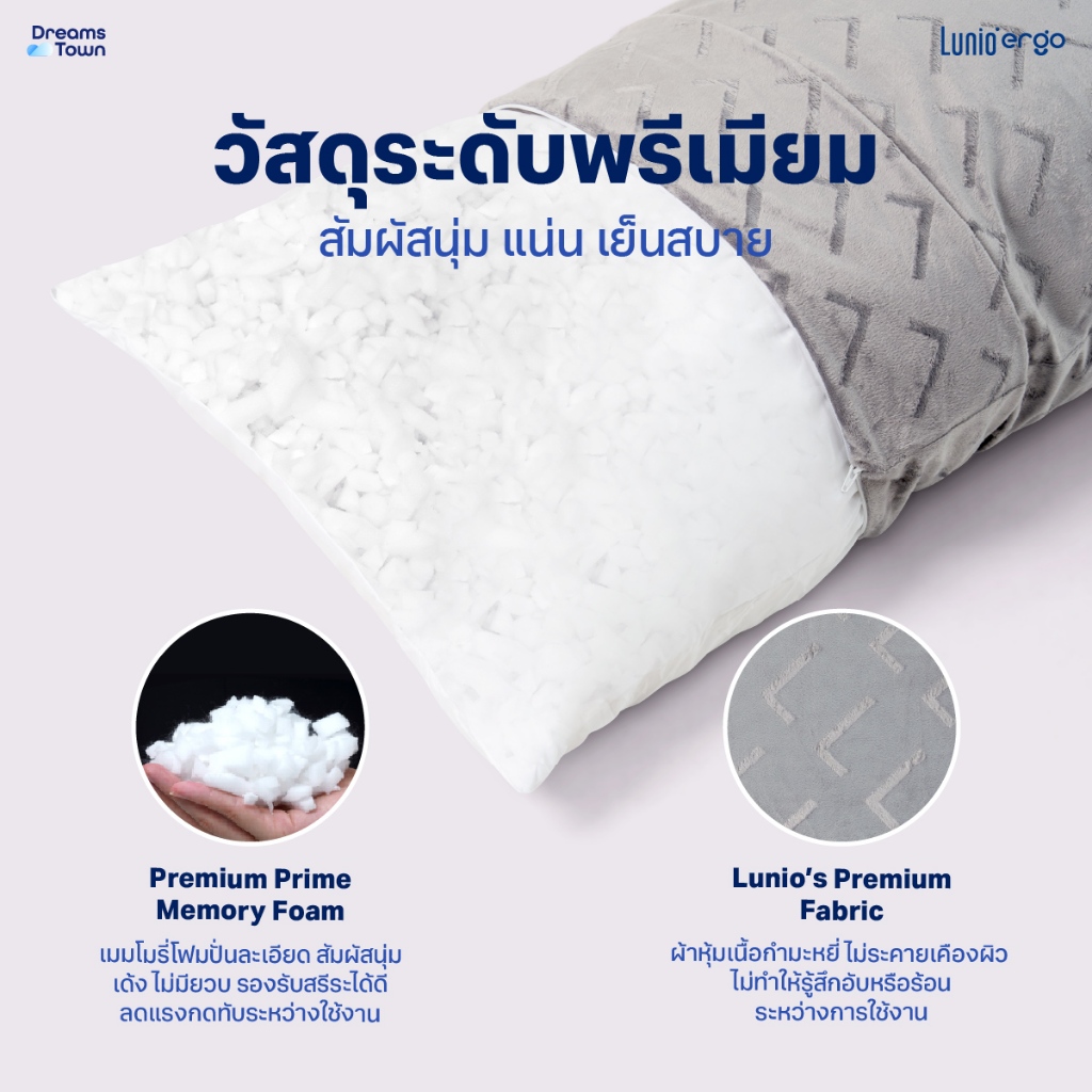 หมอนหนุนทรงยาว Lunio The Airy Memory Foam Long Pillow_1