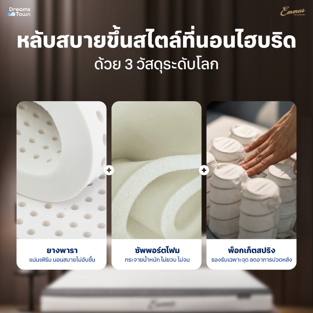 ที่นอนยางพาราแท้ เสริมพ็อกเก็ตสปริง 5 ฟุต EMMAS OHIO LATEX GOLD หนา 8 นิ้ว_2