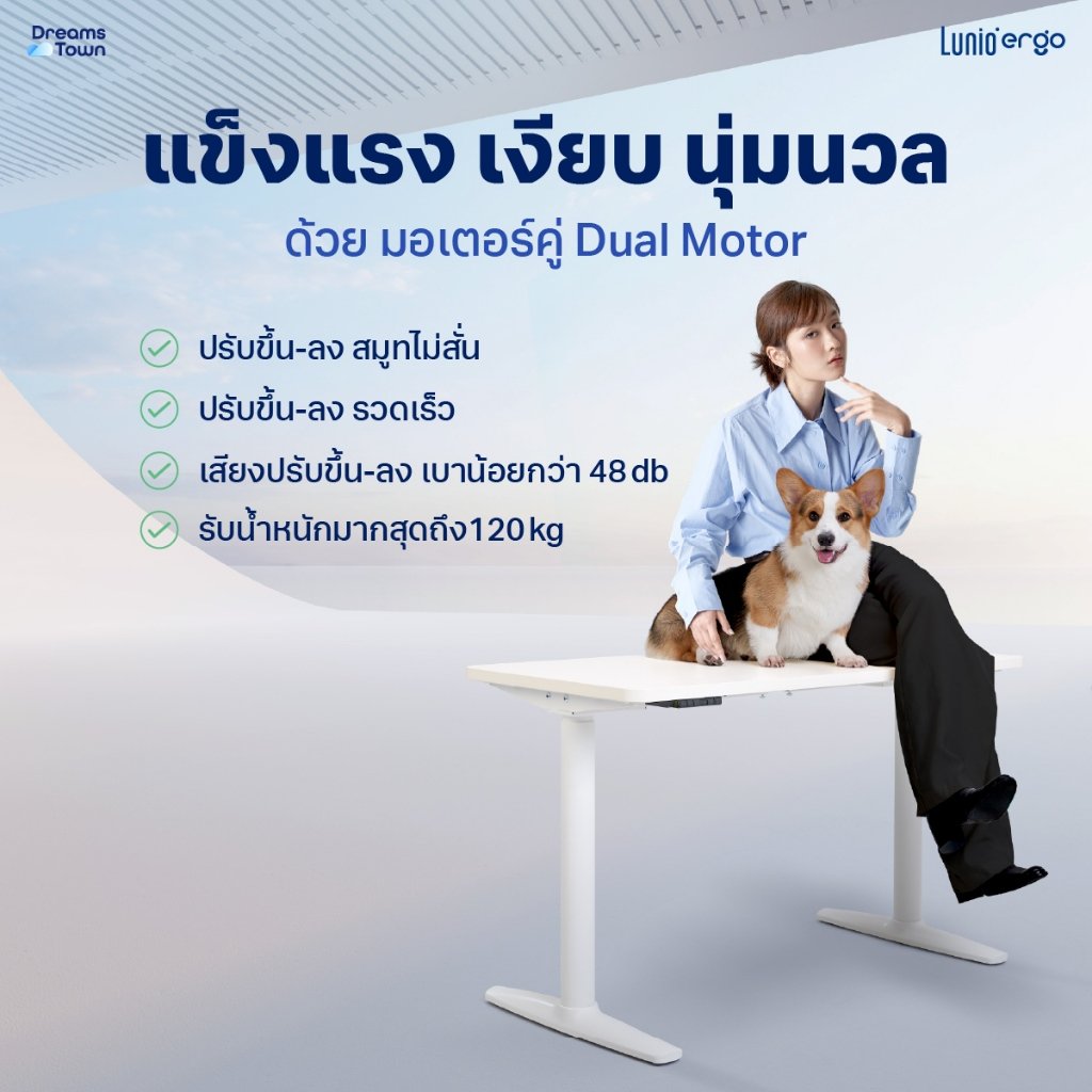 โต๊ะปรับระดับไฟฟ้าเพื่อสุขภาพ LUNIO SPACE ONE สีขาว WHITE FROZEN SIZE 120 X 60 CM_2