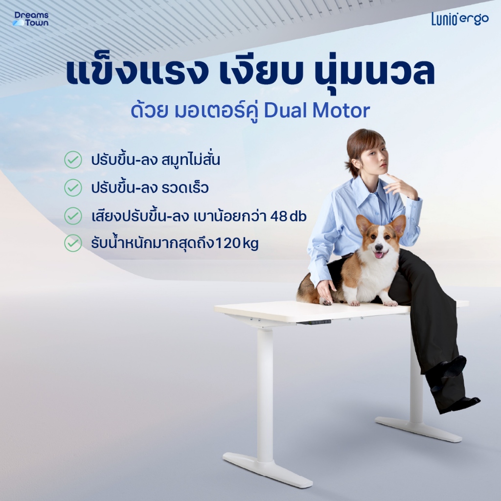 โต๊ะปรับระดับไฟฟ้าเพื่อสุขภาพ LUNIO SPACE ONE สีขาว WHITE FROZEN SIZE 160 X 80 CM_3
