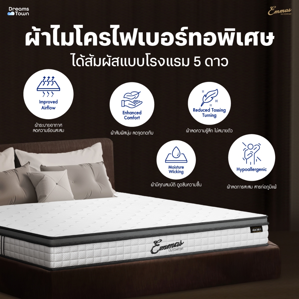 ที่นอนยางพาราแท้ เสริมพ็อกเก็ตสปริง 5 ฟุต EMMAS OHIO LATEX GOLD หนา 8 นิ้ว_3