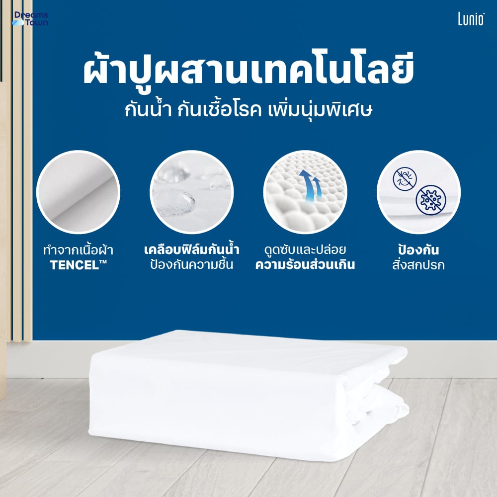 ที่นอนยางพาราอัลตร้าไฮบริด LUNIO QUANTUM MAX มาพร้อมผ้ารองกันเปื้อนกันน้ำ รุ่น LUNIO SMARTGUARD PROTECTOR ขนาด 5 ฟุต LYOCELL PROTECTOR_4