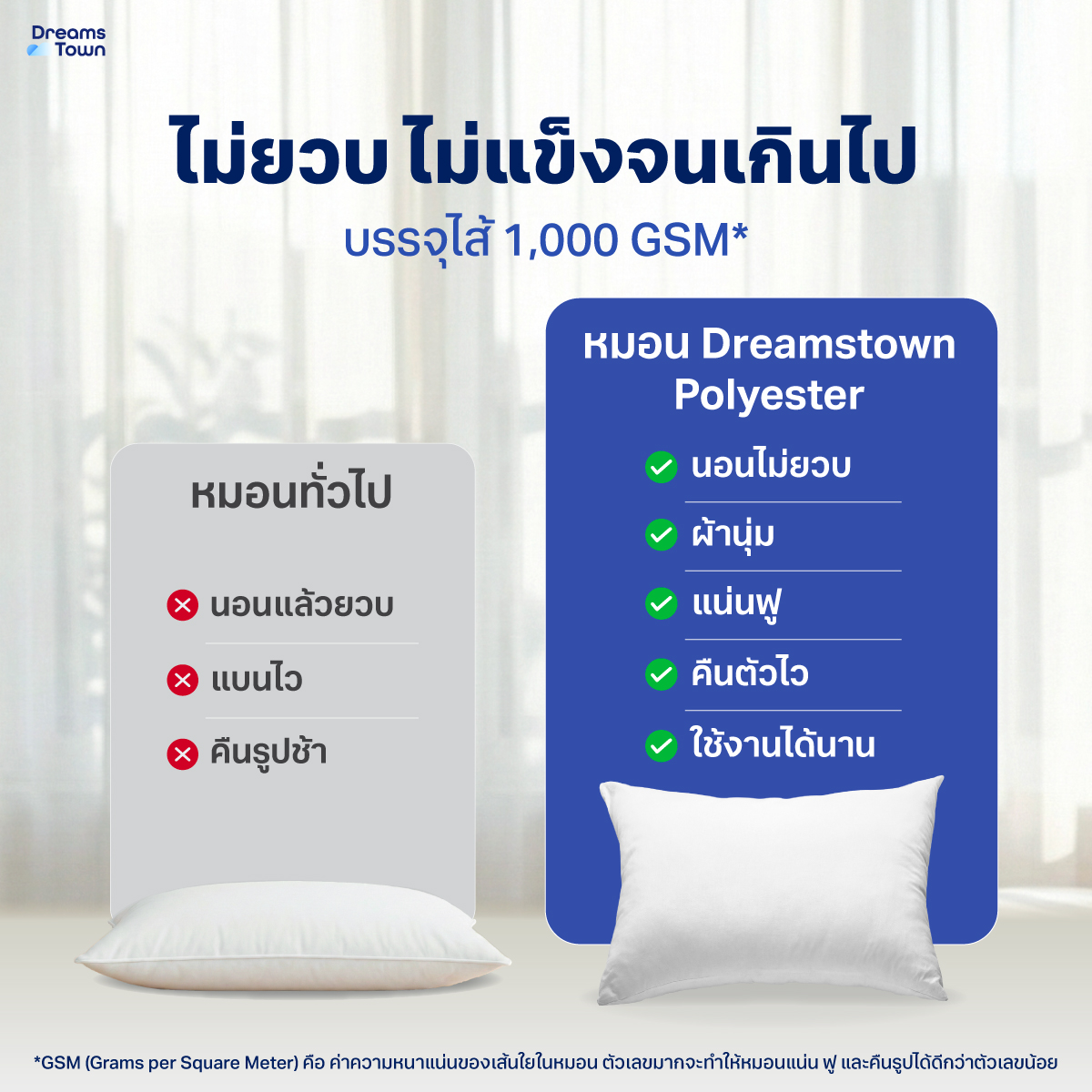 หมอนหนุน ใยฟู DREAMSTOWN  POLYESTER PILLOW_4