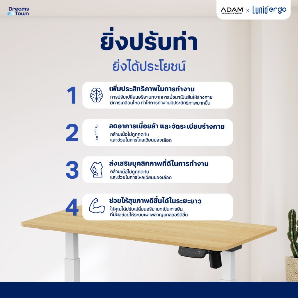 เซ็ตสุดคุ้มโต๊ะปรับระดับไฟฟ้า มีล้อ LUNIO ERGO SPACE II (SIZE 160 X 80 CM) + เก้าอี้ทำงานเพื่อสุขภาพ ADAM DOT.1 THE 3D ERGO CHAIR (สีเทา)_5