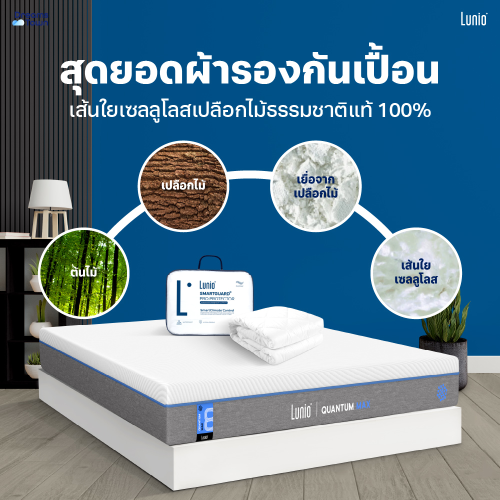ที่นอนยางพาราอัลตร้าไฮบริด 6 ฟุต LUNIO QUANTUM MAX มาพร้อมผ้ารองกันเปื้อนกันน้ำ รุ่น LUNIO SMARTGUARD PRO PROTECTOR_5
