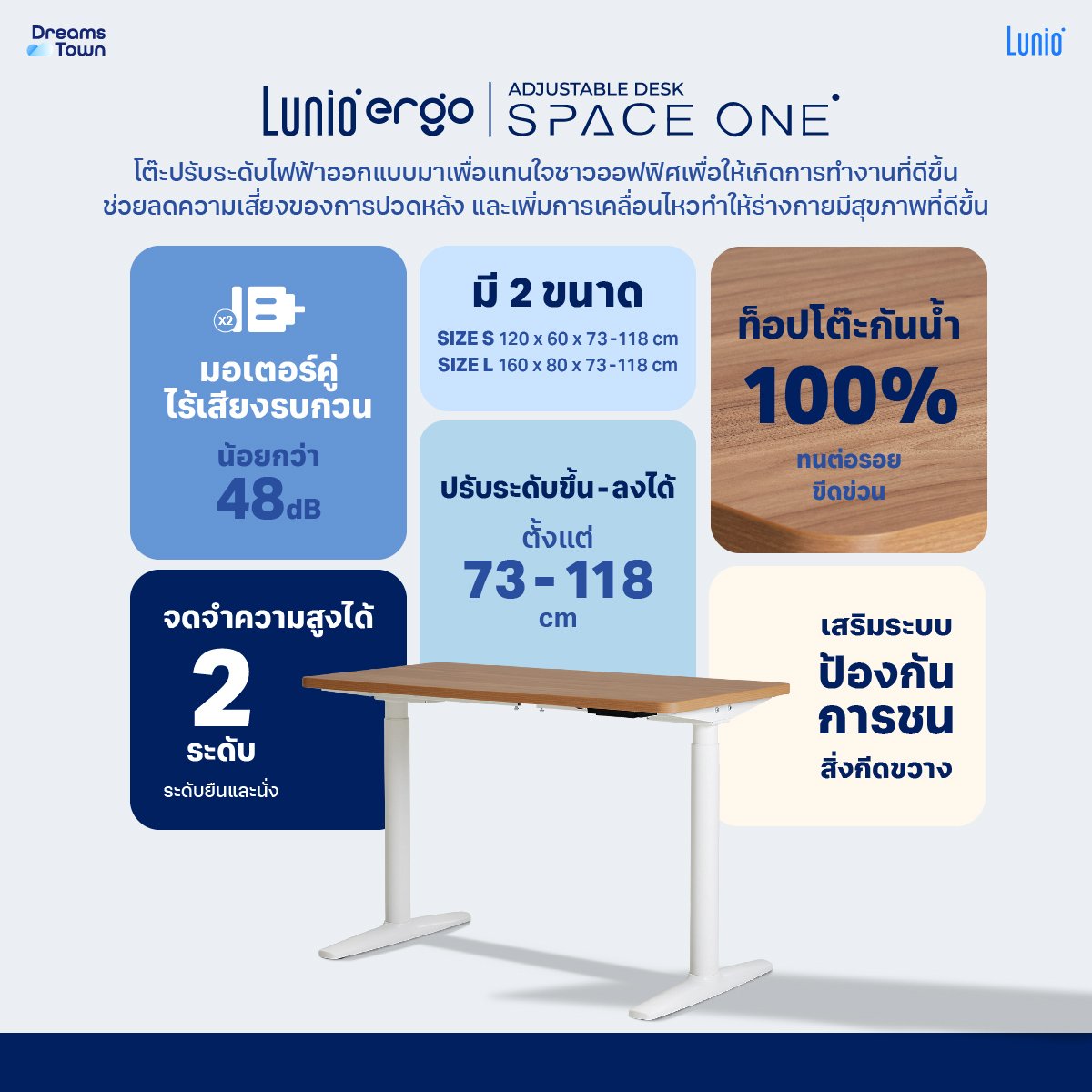 โต๊ะปรับระดับไฟฟ้าเพื่อสุขภาพ LUNIO SPACE ONE สีไม้วอลนัท WOOD JUPITER SIZE 160 X 80 CM_6
