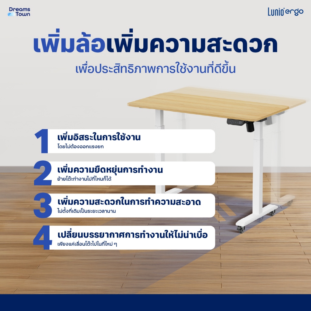เซ็ตสุดคุ้มโต๊ะปรับระดับไฟฟ้า มีล้อ LUNIO ERGO SPACE II (SIZE 160 X 80 CM) + เก้าอี้ทำงานเพื่อสุขภาพ ADAM DOT.1 THE 3D ERGO CHAIR (สีเทา)_7