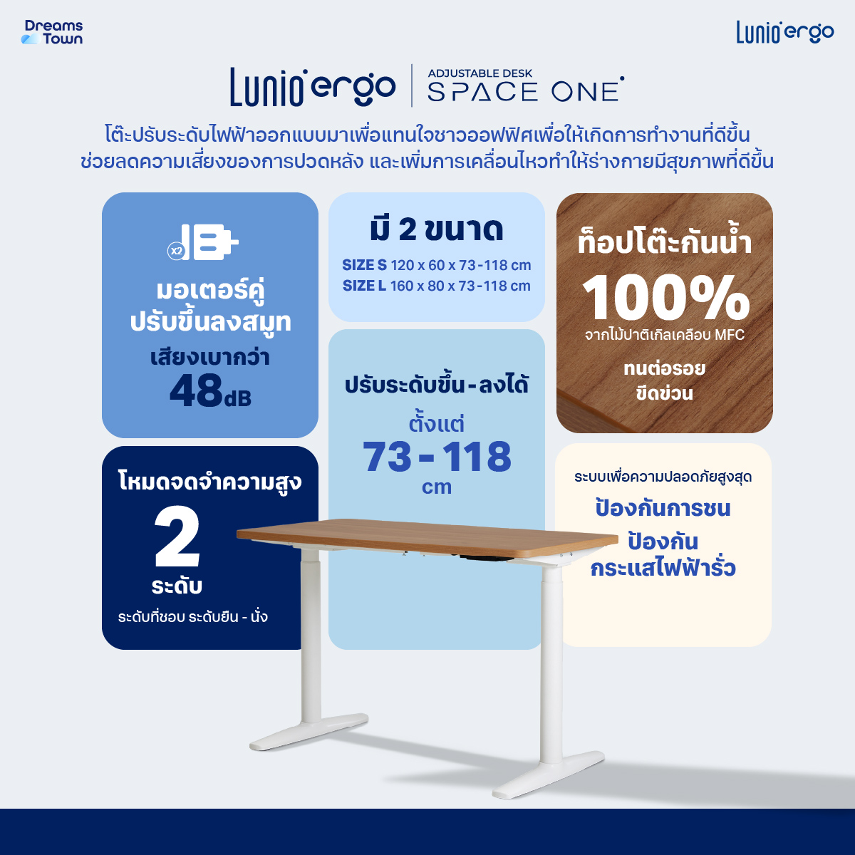โต๊ะปรับระดับไฟฟ้าเพื่อสุขภาพ LUNIO SPACE ONE สีไม้วอลนัท WOOD JUPITER SIZE 120 X 60 CM_9