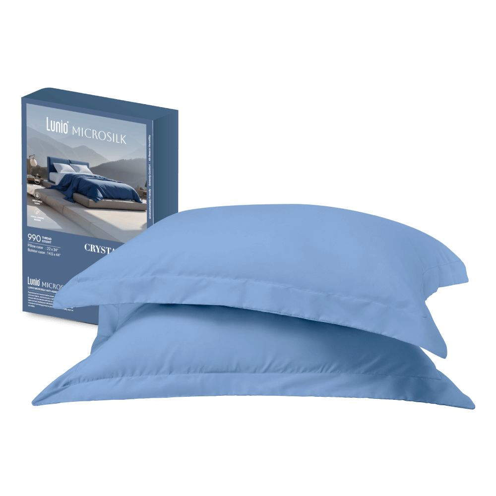 ปลอกหมอน Lunio Microsilk Pillow Case สีฟ้าคริสตัล Crystal Blue จำนวน2ชิ้น_0
