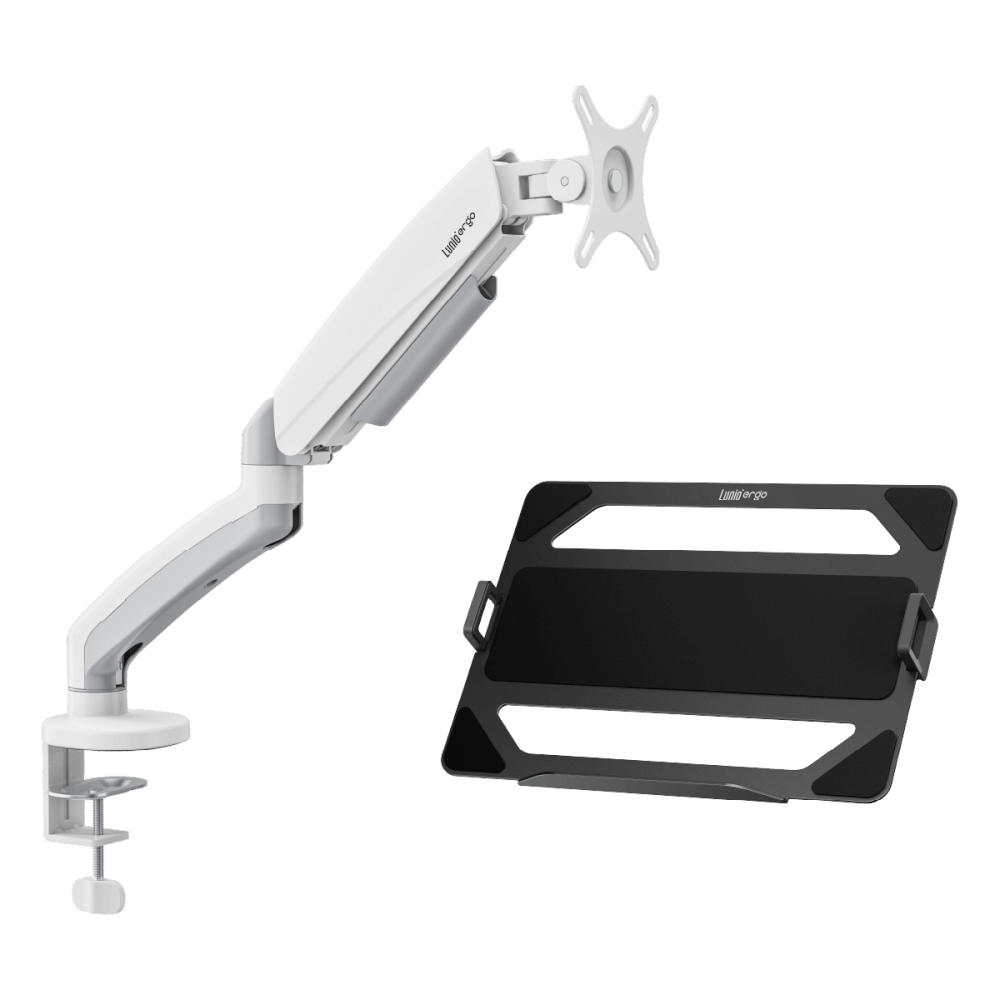 ชุดเซ็ตแขนจับจอคอม+แท่นวางโน็ตบุ๊ค LUNIO ERGO MONITOR ARM CYBOT สีขาว 1 + LUNIO ERGO CYPAD สีดำ