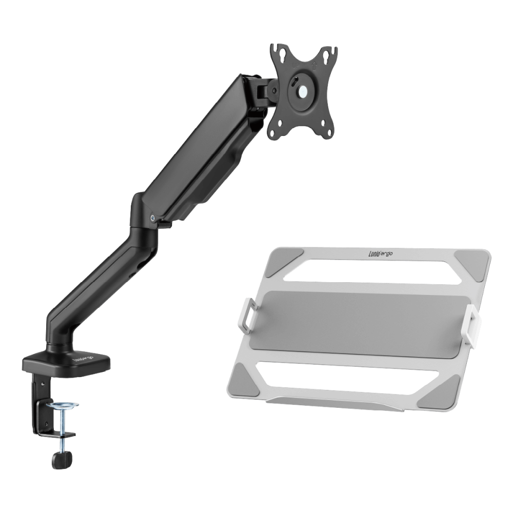 ชุดเซ็ตแขนจับจอคอม+แท่นวางโน็ตบุ๊ค LUNIO ERGO MONITOR ARM CYBOT สีดำ 1 + LUNIO ERGO CYPAD สีเงิน