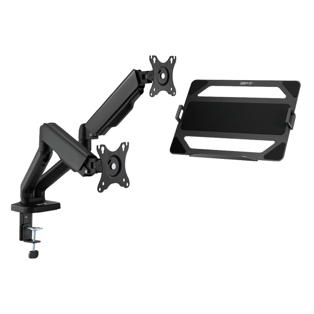 [เซ็ตสุดคุ้ม] LUNIO ERGO MONITOR ARM CYBOT สีดำ 2 แขนจับจอคอม มาพร้อม แท่นวางโน็ตบุ๊ค แลปท็อป LUNIO ERGO CYPAD สีดำ