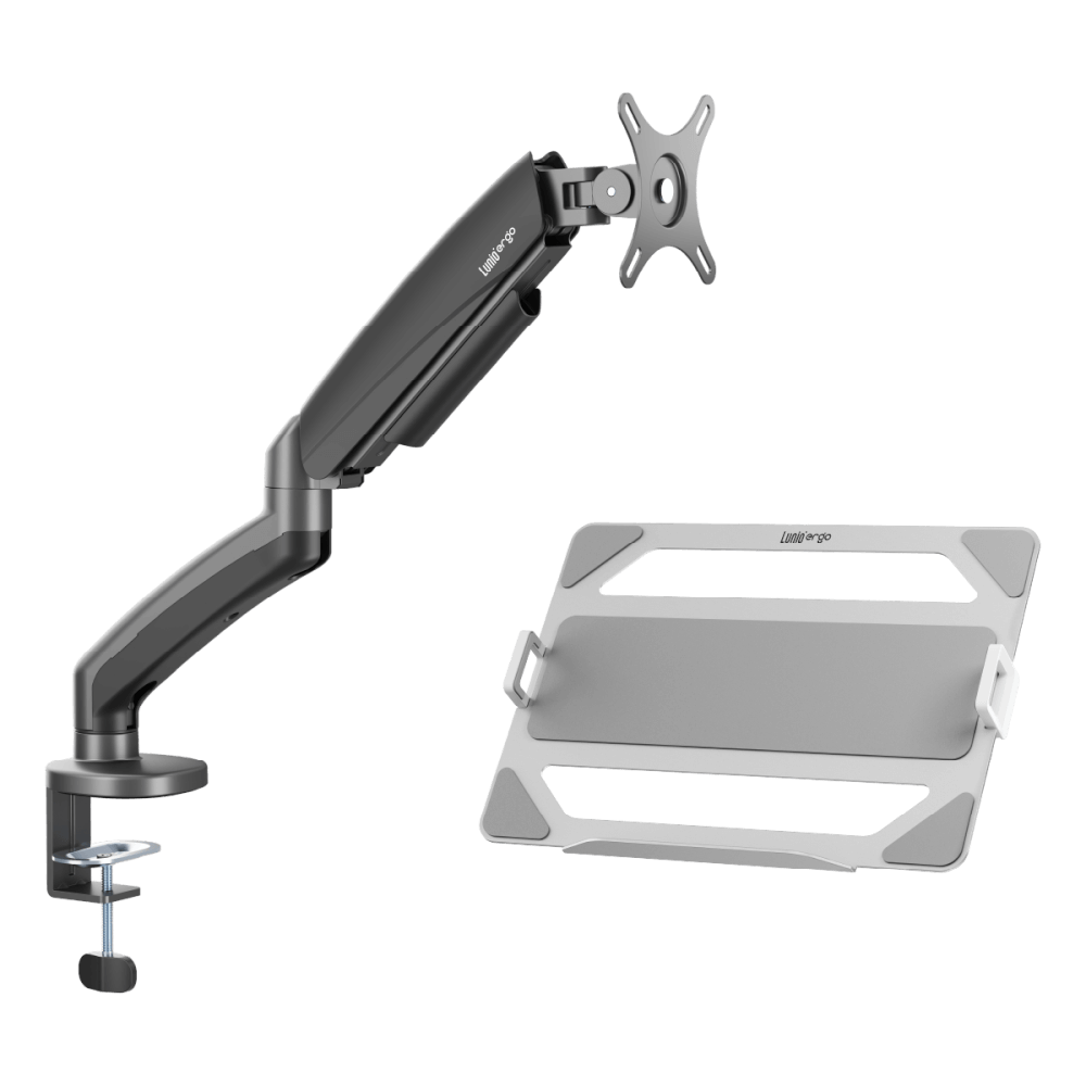 ชุดเซ็ตแขนจับจอคอม+แท่นวางโน็ตบุ๊ค LUNIO ERGO MONITOR ARM CYBOT สีเทา 1 + LUNIO ERGO CYPAD สีเงิน