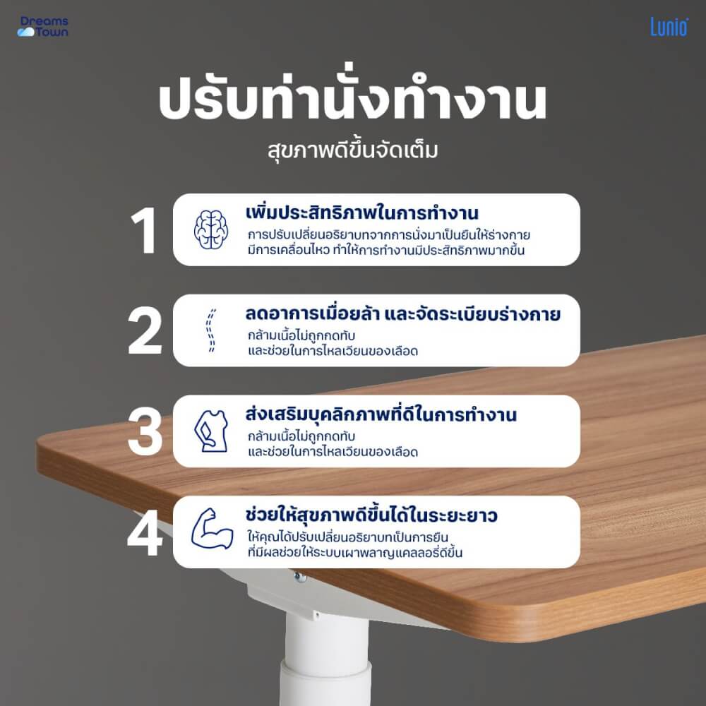 โต๊ะปรับระดับไฟฟ้าเพื่อสุขภาพ LUNIO SPACE ONE สีไม้วอลนัท WOOD JUPITER SIZE 160 X 80 CM