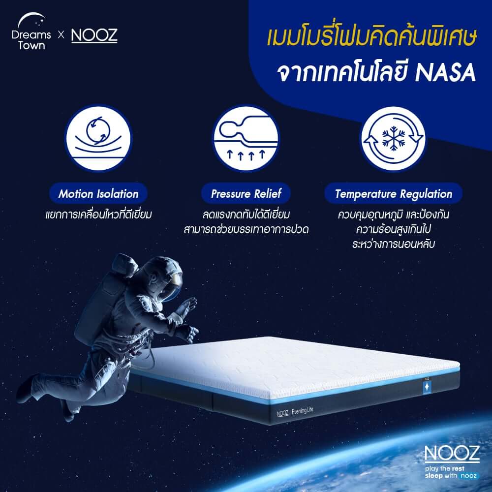 ที่นอนเมมโมรี่โฟม 6 ฟุต NOOZ Evening Lite Evo หนา 4 นิ้ว