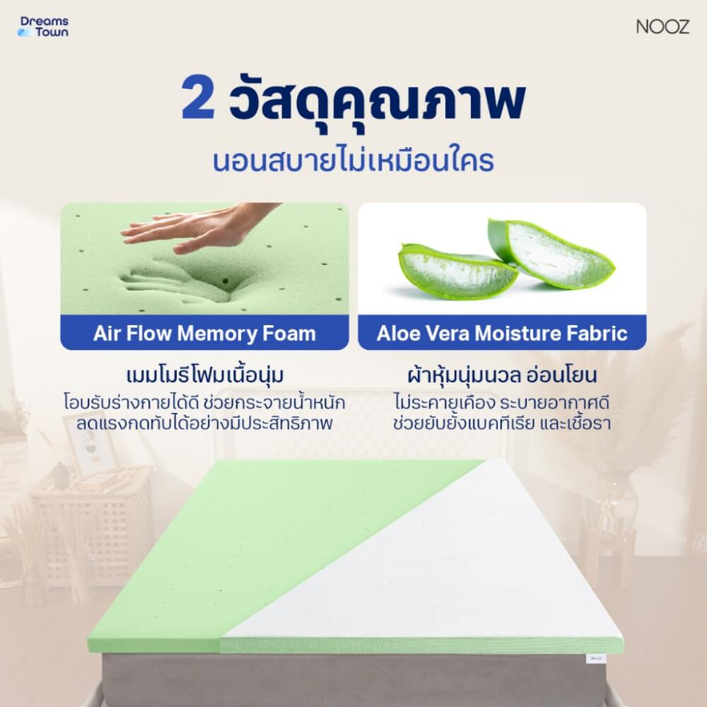 ท็อปเปอร์เมมโมรี่โฟม 3.5 ฟุต NOOZ COMFORT THE AIRLY GREEN TEA