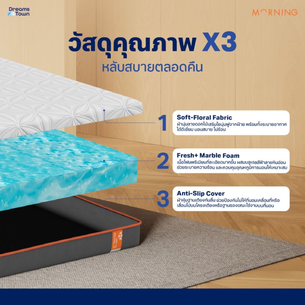 ทีนอนโฟมพรีเมียม 3.5 ฟุต MORNING SLEEP RISE FRESH+
