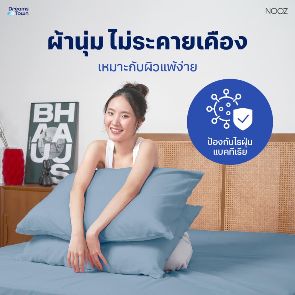 ผ้าปูที่นอน 5 ฟุต Nooz Play รุ่น Bedding Set สีฟ้า Sky Blue