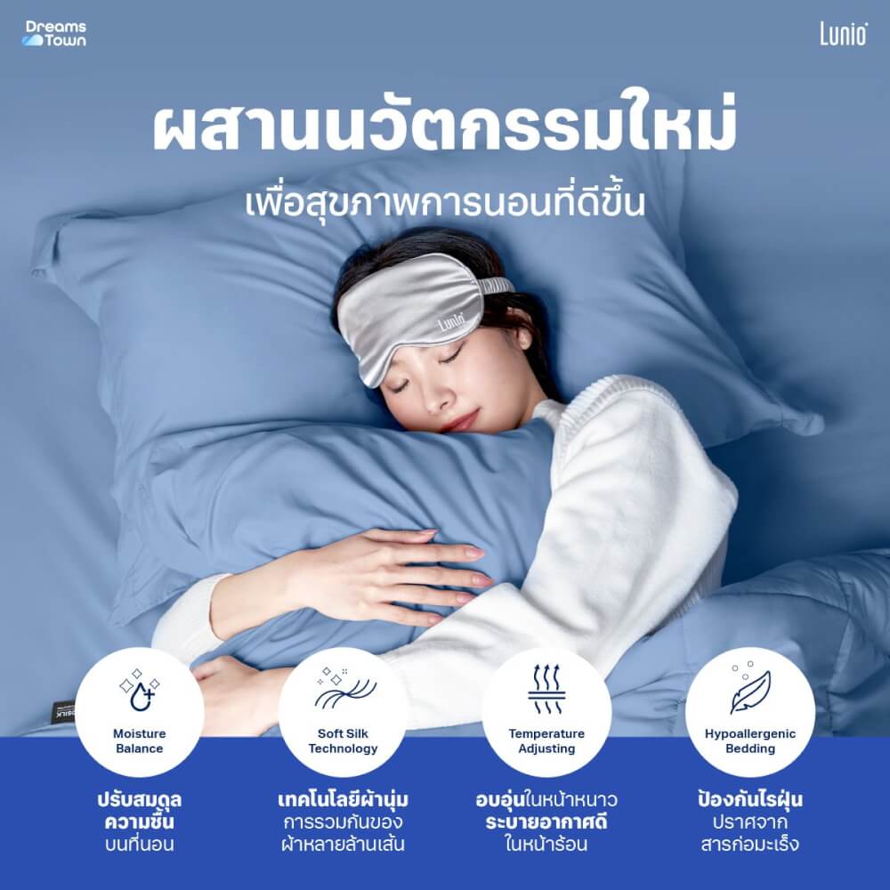 ผ้าปูที่นอน 5 ฟุต Lunio Microsilk Bedding  สีฟ้า Crystal Blue