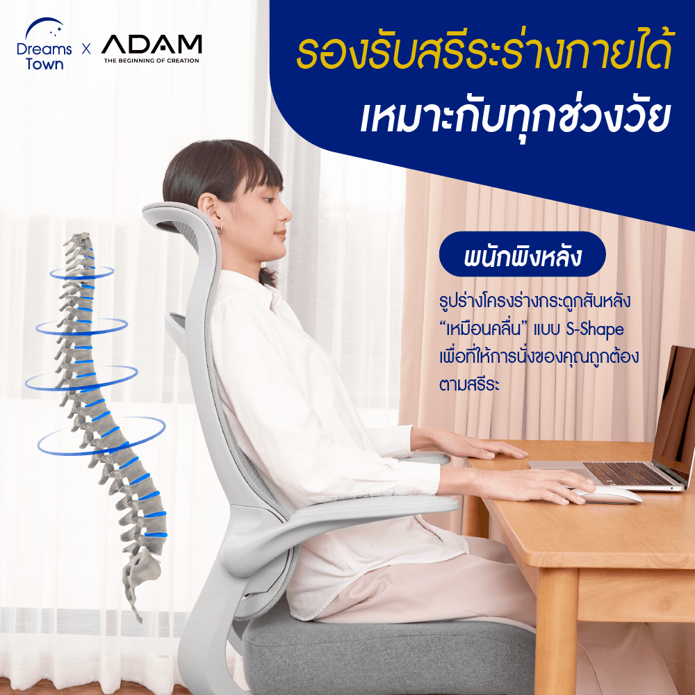 เก้าอี้ทำงาน เพื่อสุขภาพ ADAM รุ่น DOT2 ERGO CHAIR GRAVITY GRAY
