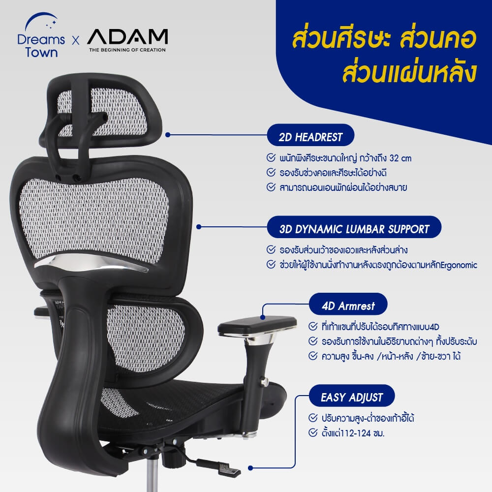 เก้าอี้ทำงาน เพื่อสุขภาพ ADAM รุ่น DOT1 ERGO CHAIR SPACE GRAY สีเทา_3