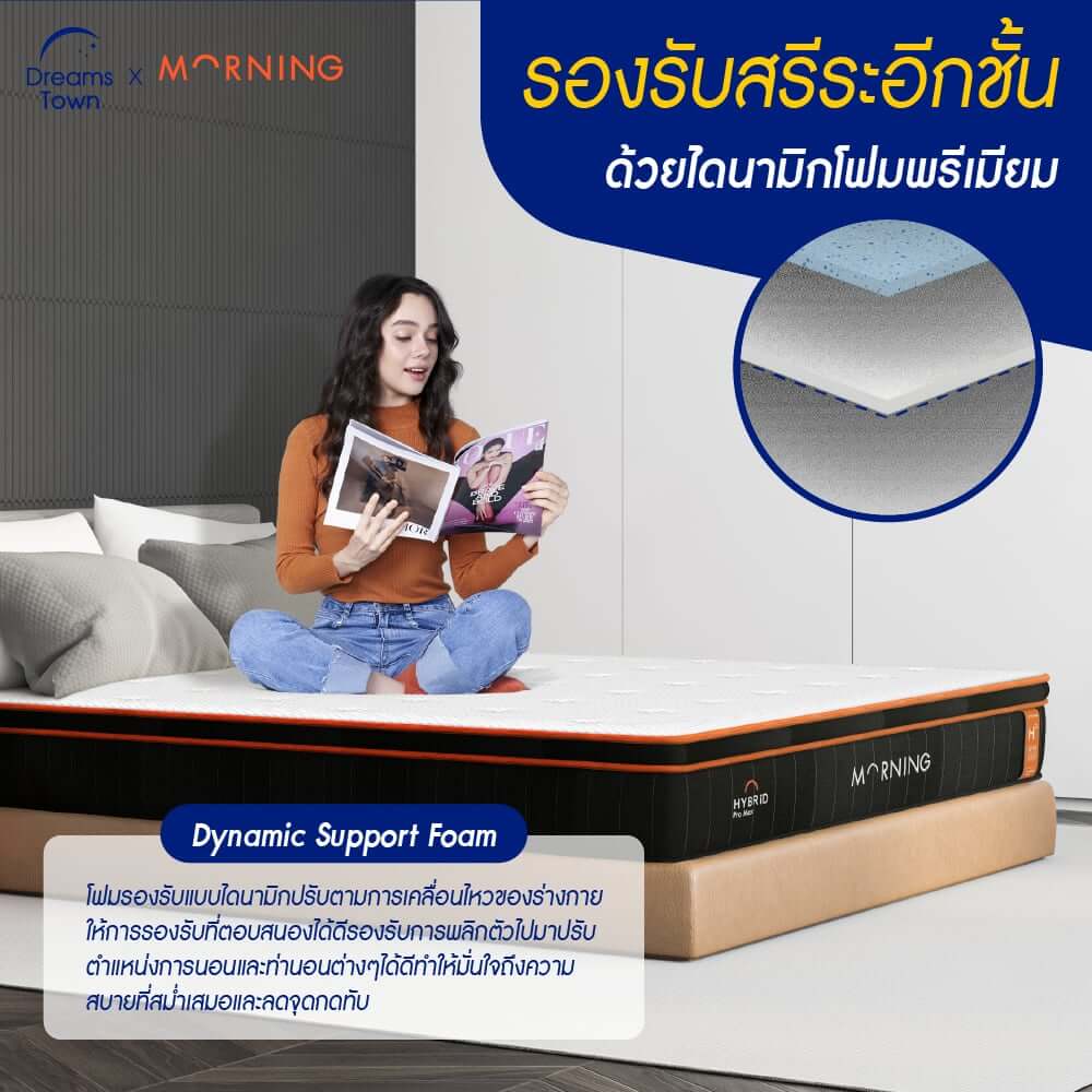 ที่นอนพ็อกเก็ตสปริงดับเบิ้ลพรีเมียมเมมโมรี่โฟม 3.5 ฟุต Morning Sleep Hybrid Pro Max หนา 10 นิ้ว_4