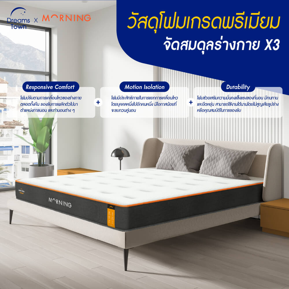 ที่นอนยางพาราแท้ เสริมพ็อกเก็ตสปริง 3.5ฟุต MORNING SLEEP LATEX ELITE DELUXE หนา 10 นิ้ว