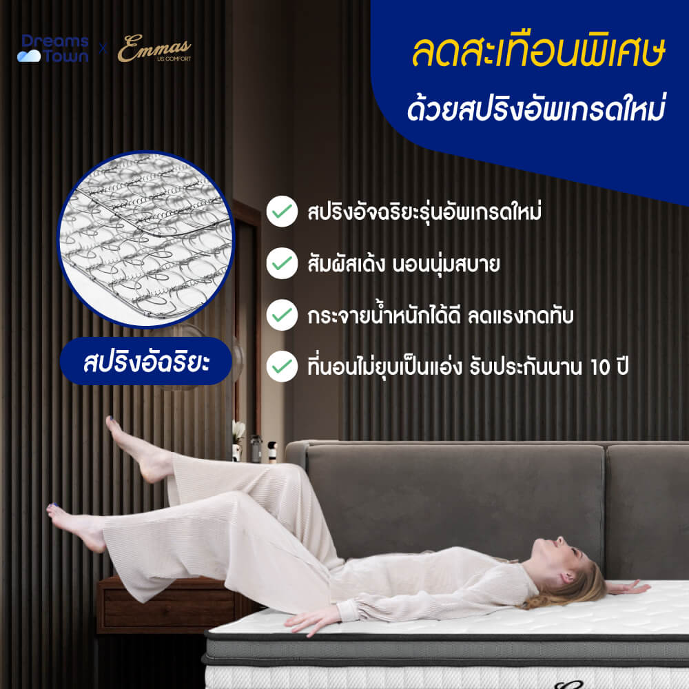ที่นอนยางพาราแท้ เสริมสปริง 3.5ฟุต EMMAS OHIO LATEX PLATINUM หนา 8 นิ้ว