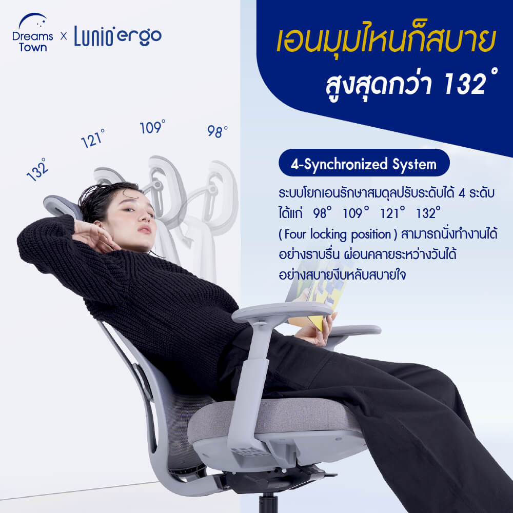 เก้าอี้ทำงาน เพื่อสุขภาพ LUNIO ERGO APOLLO CHAIR BLACK JET สีดำ